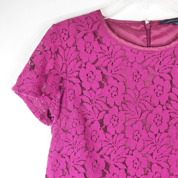 French Connection‎ Size 8 Top Lace Purple Lined Short Sleeve tee Floral 1350 - Picture 4 of 7